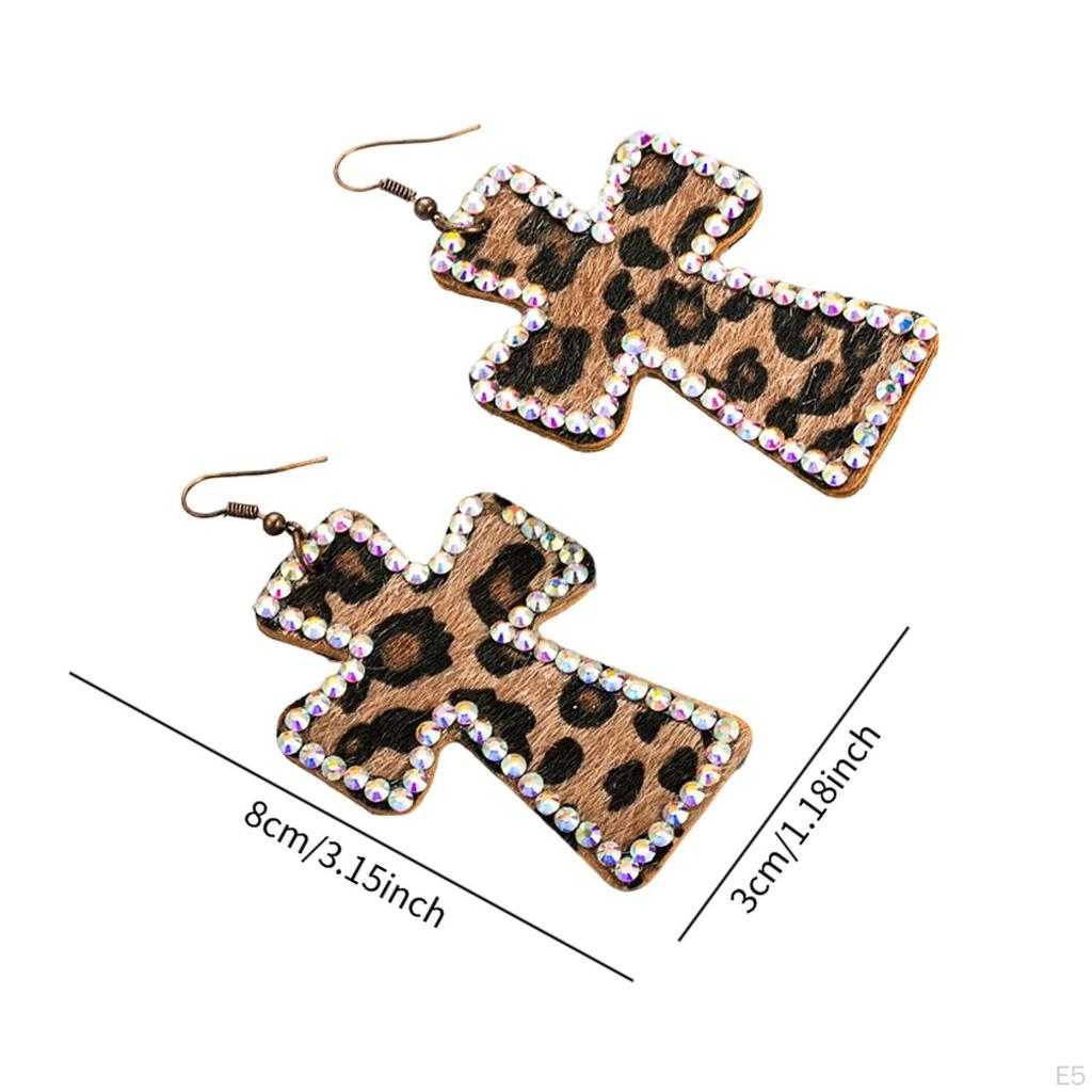 1 Pair Cross Leopard Print Earrings , Women Gift for Engagement, Birthday