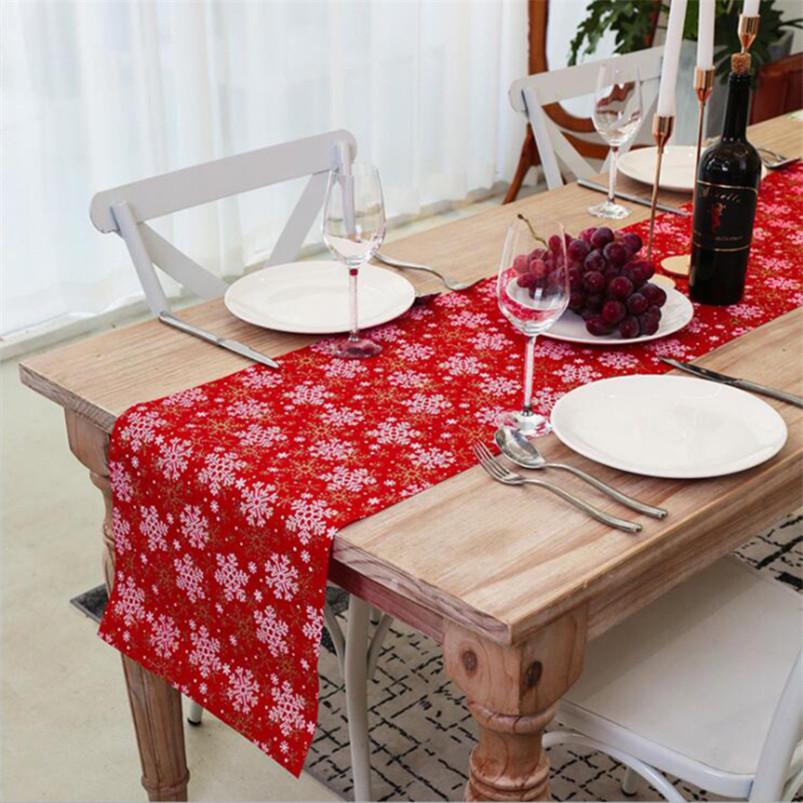 New Year Home Dec Ration Xmas Table Flag Holiday For Dining Tables Snow Printed Xmas Decor