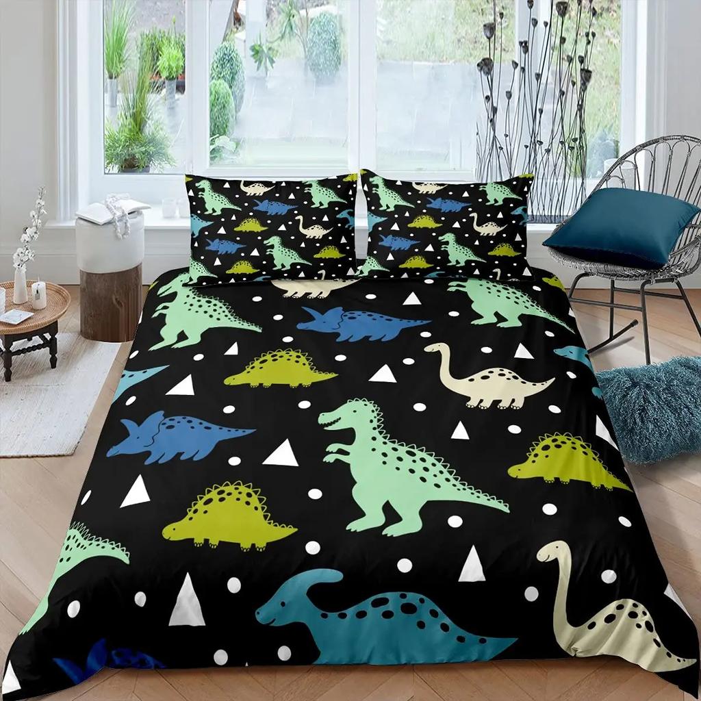 3D Small Dinosaur Cartoon Cute Simple Bedding Set Couple King Single Size for Kids Children Polyester Quilt Cover Pillow Case