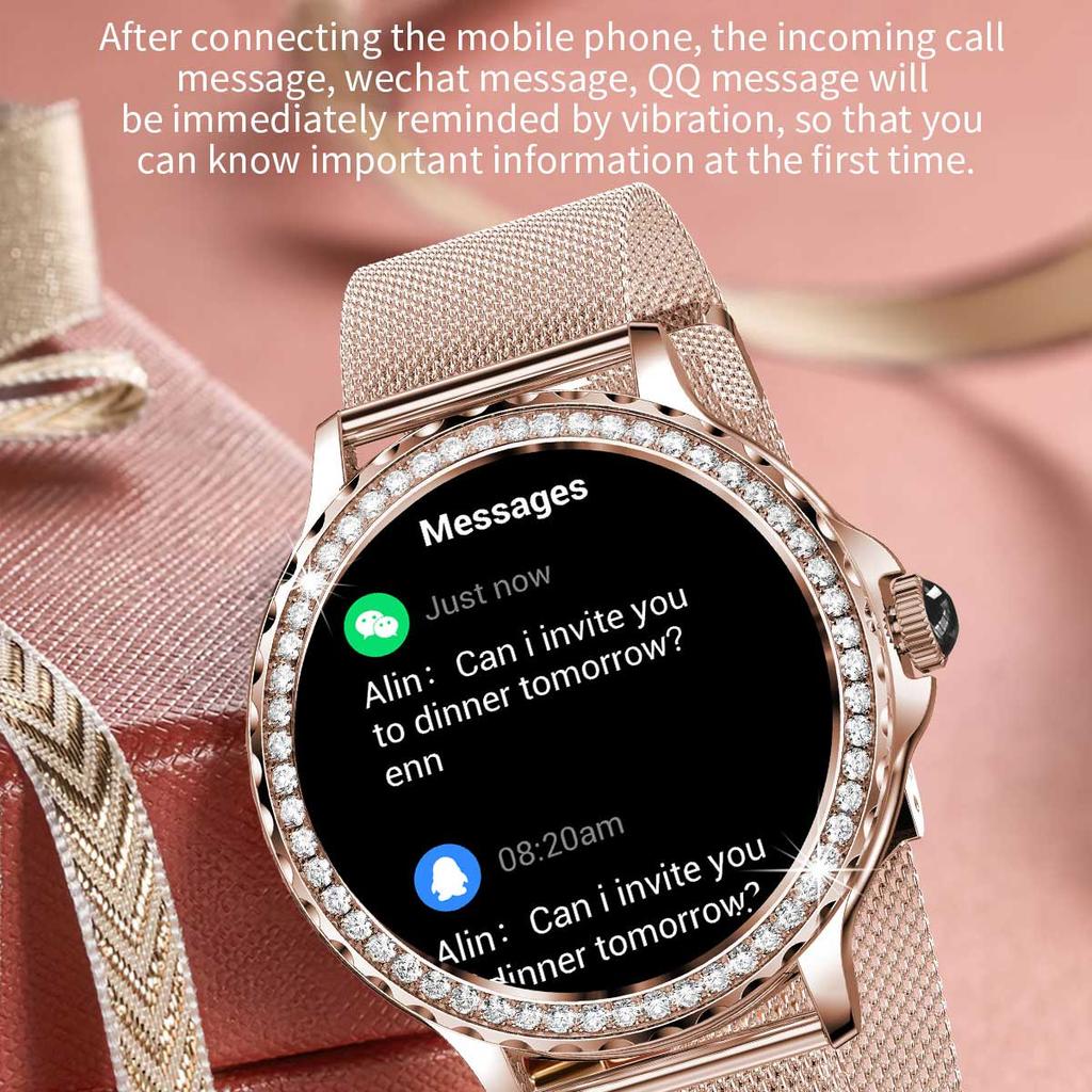 LUCKY START Roségoldene Smartwatch Bluetooth-Anruf Dame 100+ Sportmodi Fitness-Gesundheitsmonitor Damen-Smartwatch für IOS Android NX19