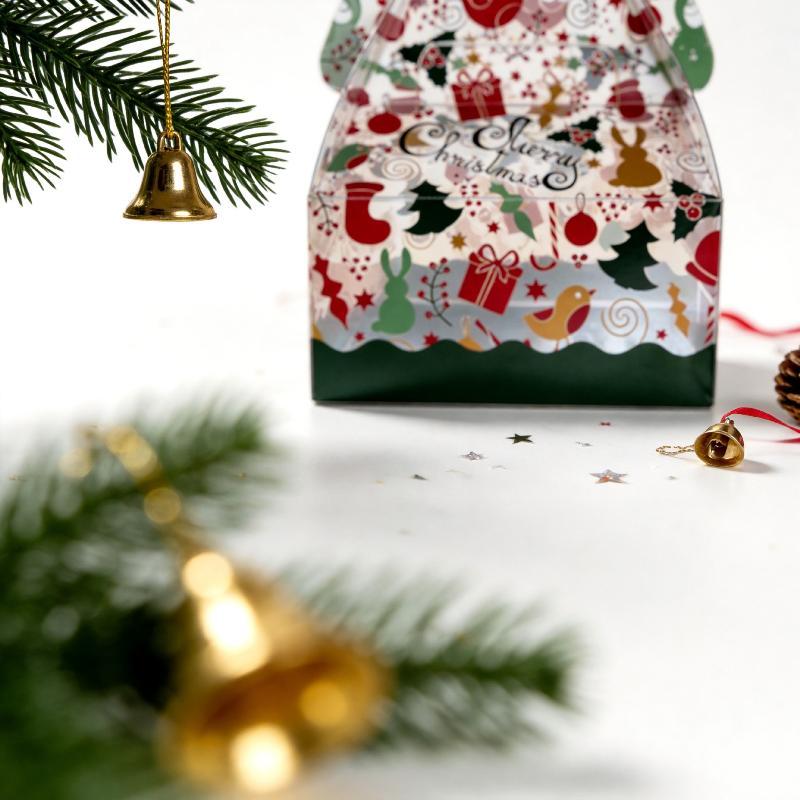 10 Stück Weihnachten Transparente Geschenkboxen mit Griffen, Party Geschenkverpackungsboxen, Leere Geschenkboxen bedruckt mit „Frohe Weihnachten“