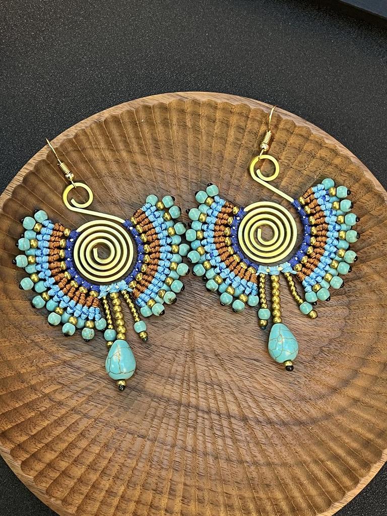 Bohemian Ethnic Dangle Earrings - Women's Hand-Woven Vintage Holiday Long Earrings