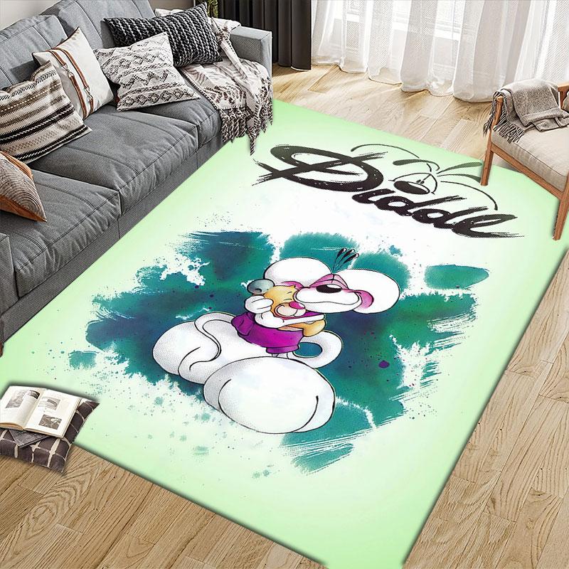 Diddl Flannel Printed Carpet, Home Sofa Decoration for Living Room & Bedroom, Non‑Slip Play Flannel Floor Mat for Game Room