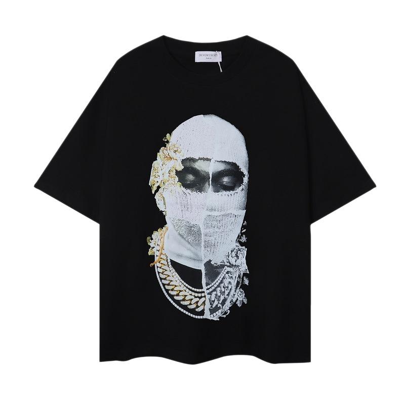 High Street Trend Masked Portrait T-shirt, dark art printing, the same loose casual short sleeves for men and women