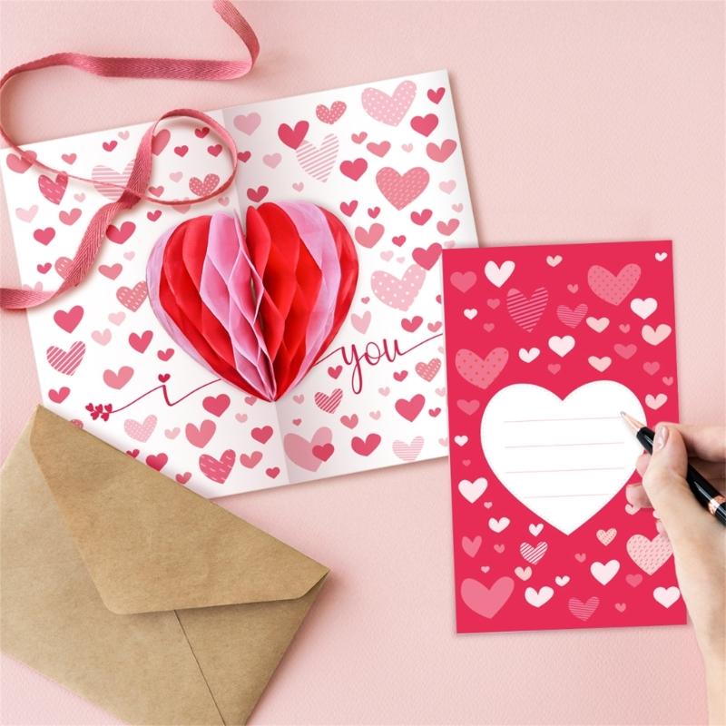3D Popup Valentine's Day Card for Unique Party Celebration Handmade Greeting Card with Envelope Elegant Birthday Gift