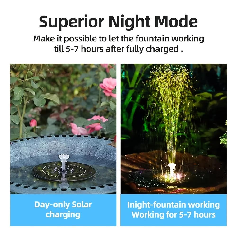 Pompa per Fontana Solare da 6,3 pollici, Pompa Acqua Fontana per Vasca Uccelli Solare da 3W Batteria Integrata 1500mAh, Fontana Solare LED con 6 Ugelli IPX8