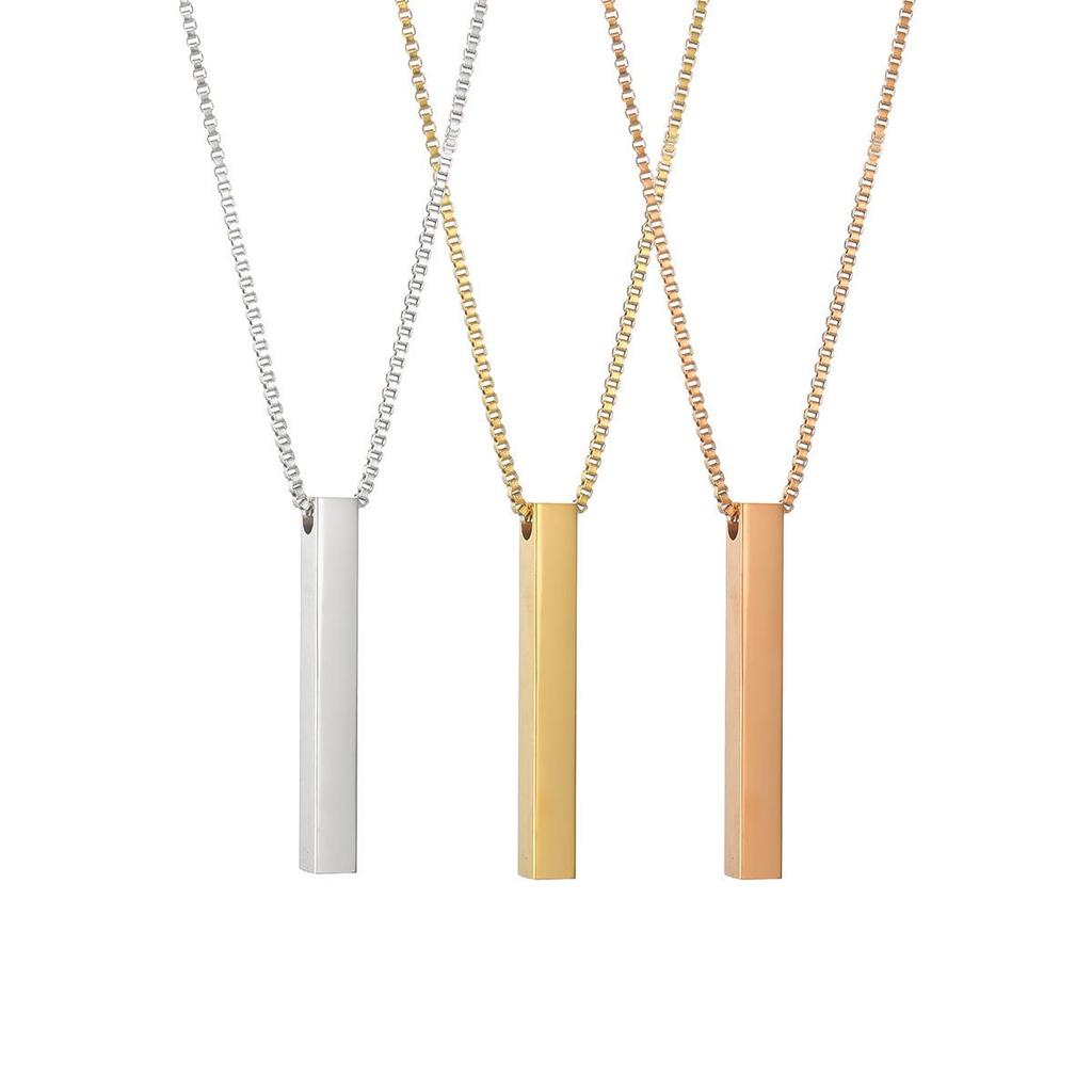 Men's Trendy Titanium Steel Rectangular Pendant Necklace - Unisex Hip Hop Couple Gift