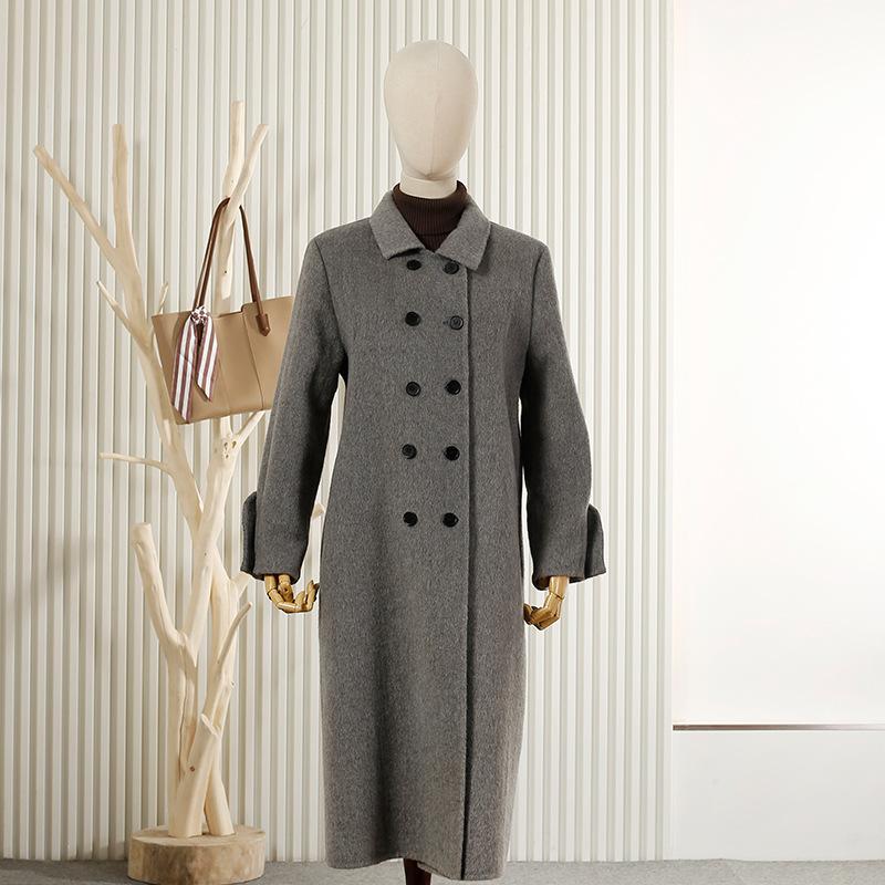 

Двубортное шерстяное двустороннее шерстяное пальто, деловое пальто с темпераментом, женское шерстяное пальто, стройнит M серый