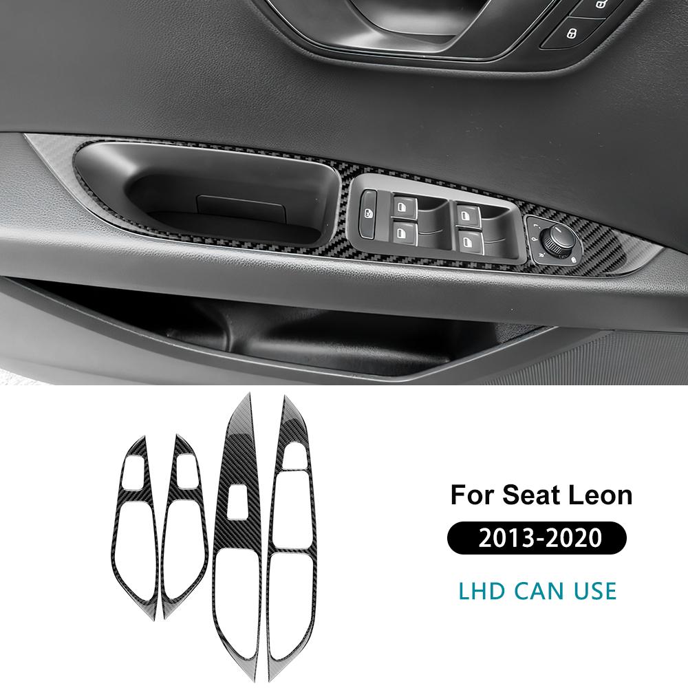 Npcr5 Real Soft Carbon Fiber Sticker For Seat Leon 2013 2014 2015 2016 2017 2018 2019 2020 LHD RHD Car Window Lift Panel Interior Trim