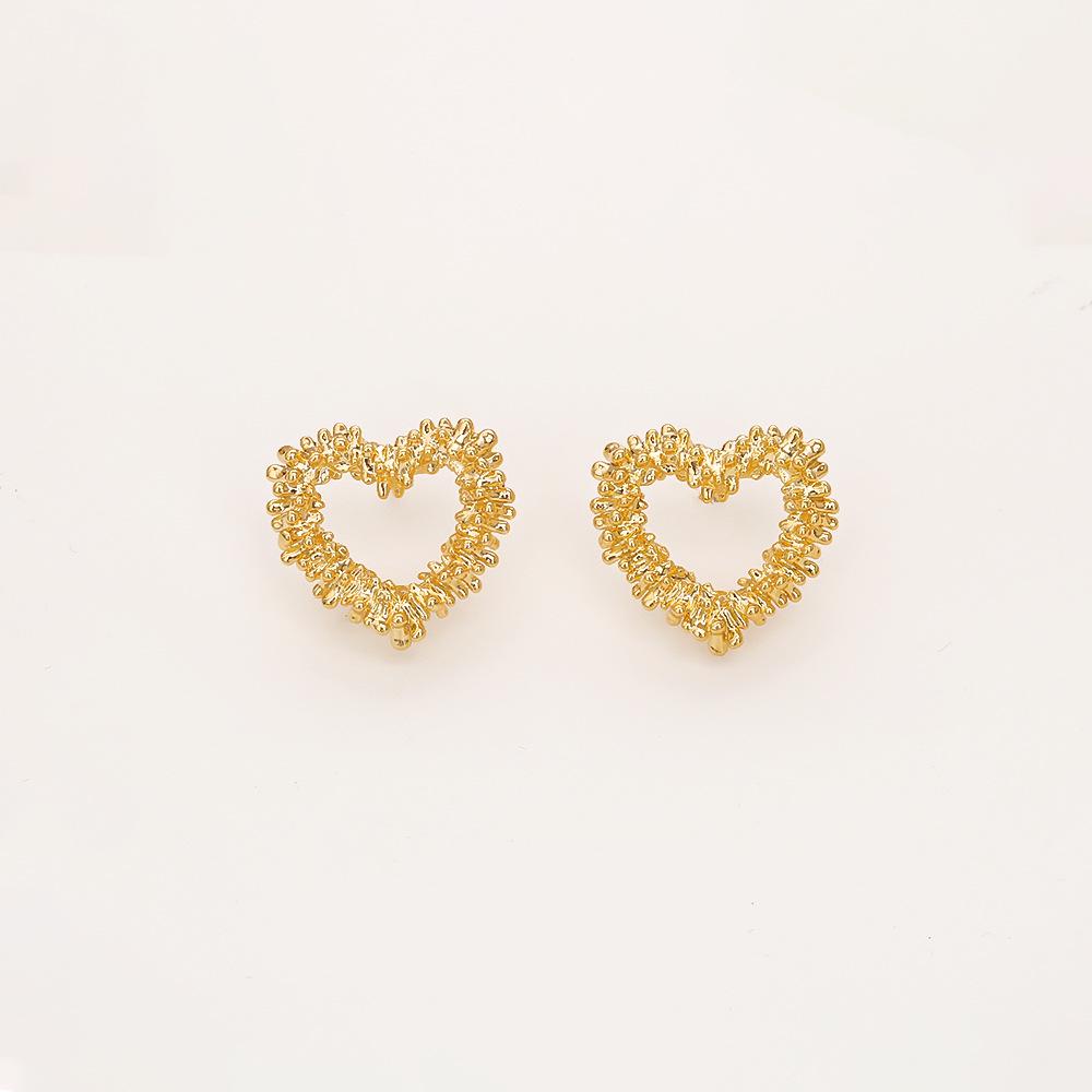 Romantic 925 Silver Heart Stud Earrings, Gold Plated, High-End Fashion, Simple INS Style Jewelry for Women