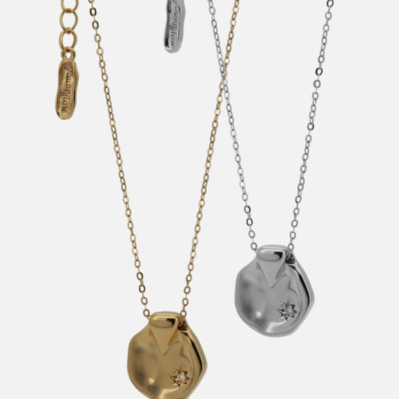 Youngglow Silver925 Flat Sparkle Pendant Necklace (2color)