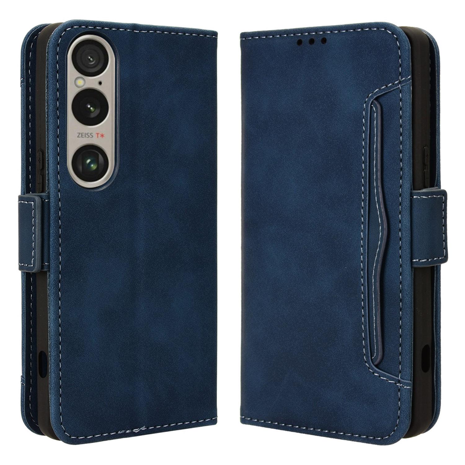 

For Sony Xperia 1 VI Shockproof Case Multiple Card Slots Leather Phone Cover Blue