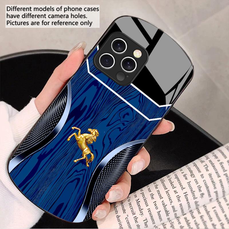 Wood Grain Golden Horse For IPhone 16 Pro Max 16e 15 Pro 14 13 12 Mini 11 XS Max XR 7 8 Plu SE 22 Elliptical Glass Phone Case