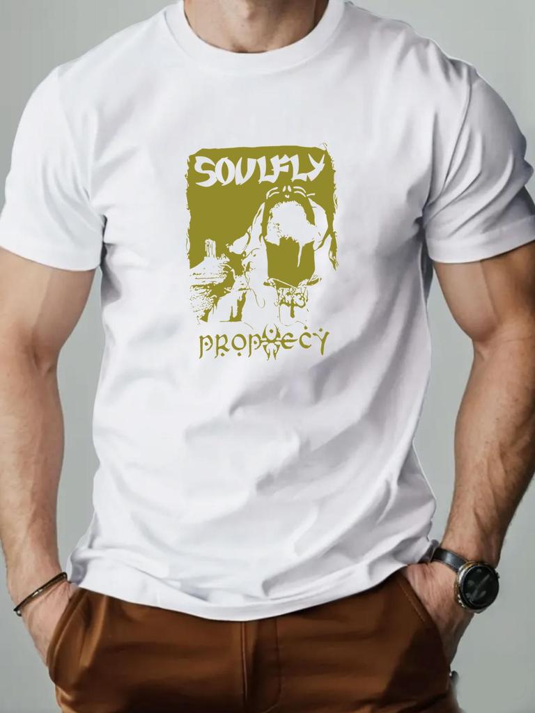 Mens Cotton Tshirt SOULFLY Summer Round Neck Shortsleeved Graphic Breathable Fashion Casual Tshirt