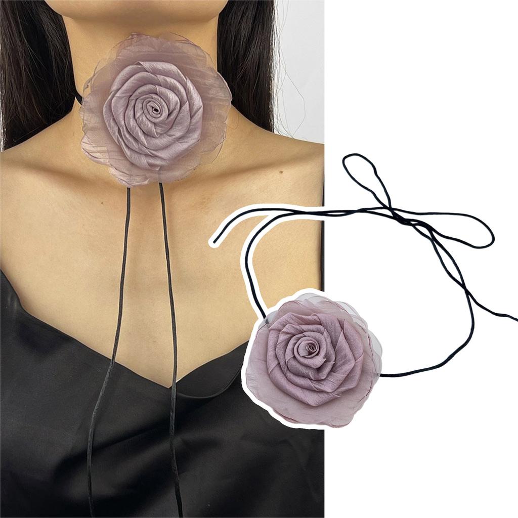 Exquisite Fabric Rose Choker Necklace Delicate Floral Neckband Versatile Neck Jewelry for Parties Birthdays and Weddings