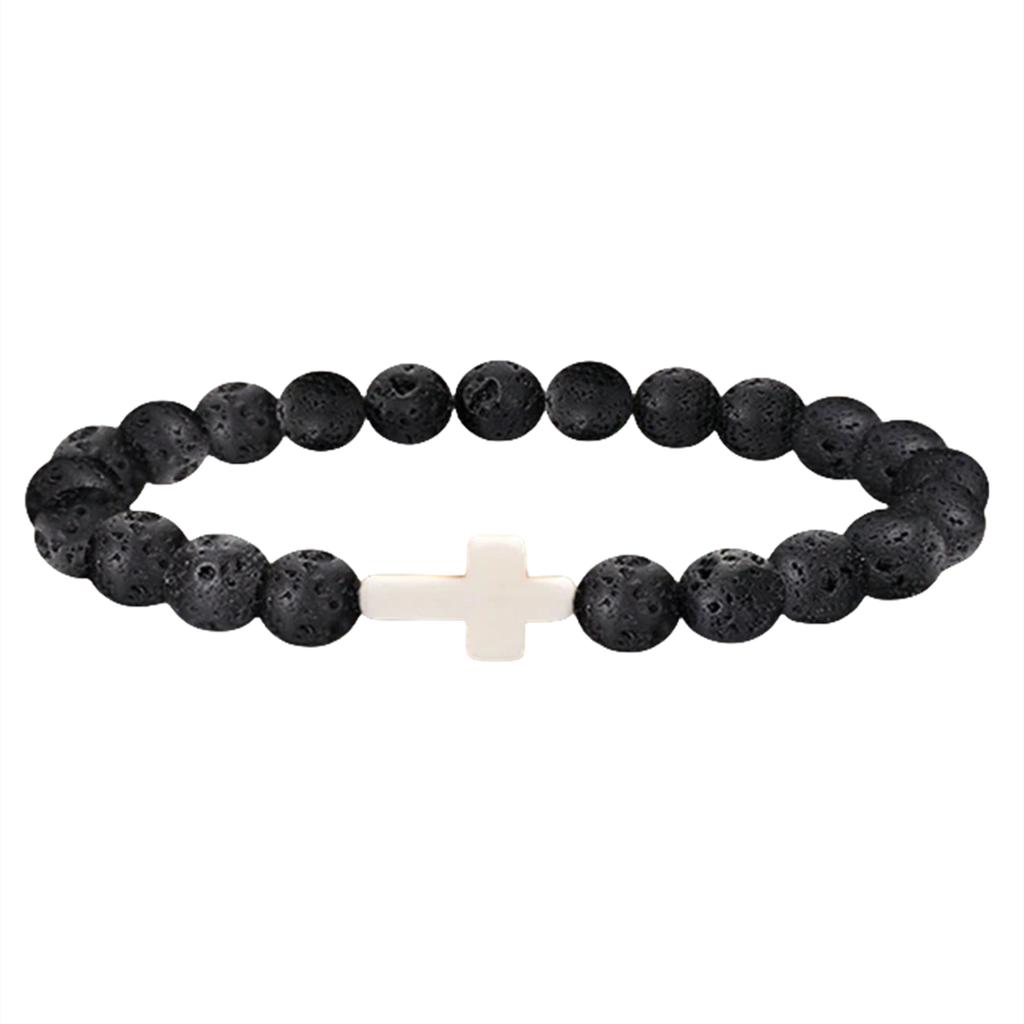 Ftcy 8mm Achat Kreuz Perlen Armband Herren Damen Vulkanstein Gelbes Tigerauge Türkis Stressabbau Religiöse Handketten Geschenke
