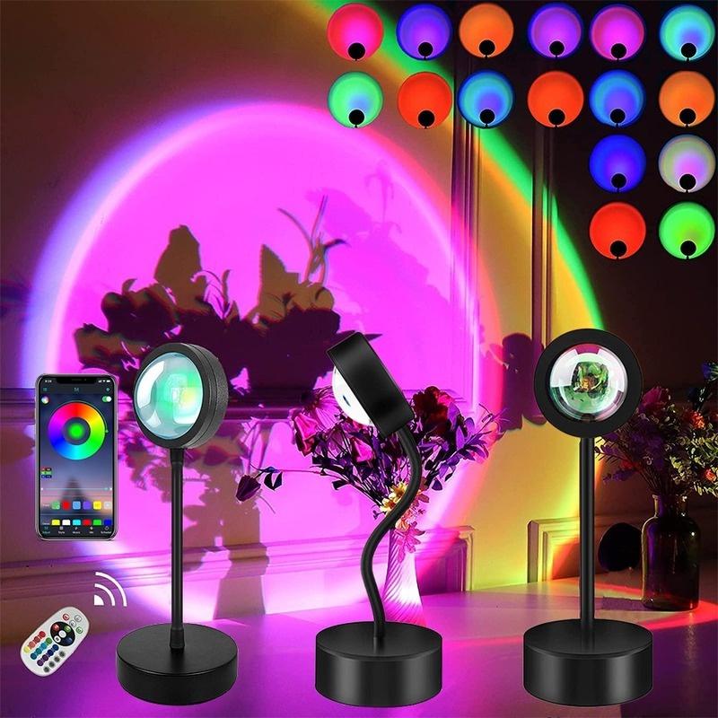Projetor Luz Pôr Do Sol Neroupe - Controle App E Botão, Rotação 360°, LED RGB+W, Para Quarto/Festa