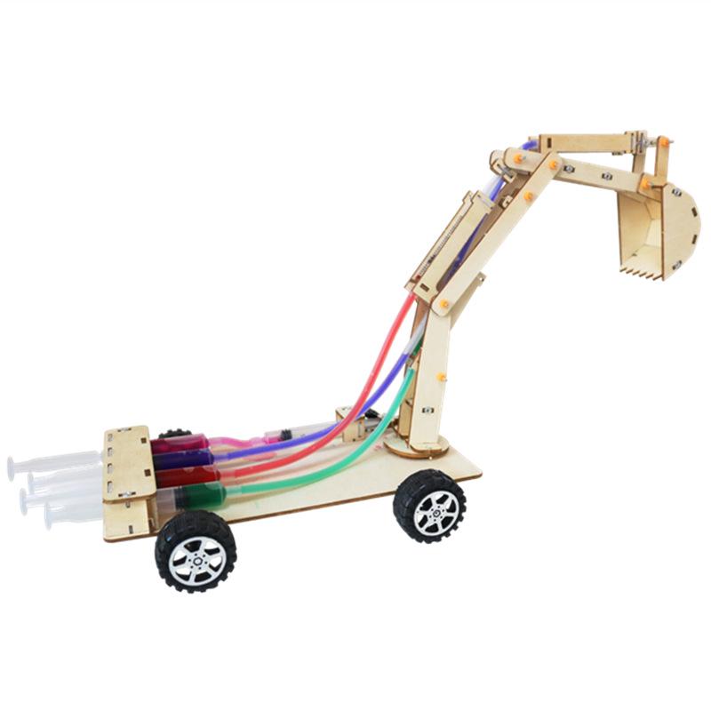 Wooden Hydraulic Excavator Model Kit for STEAM Learning and Science Experiments