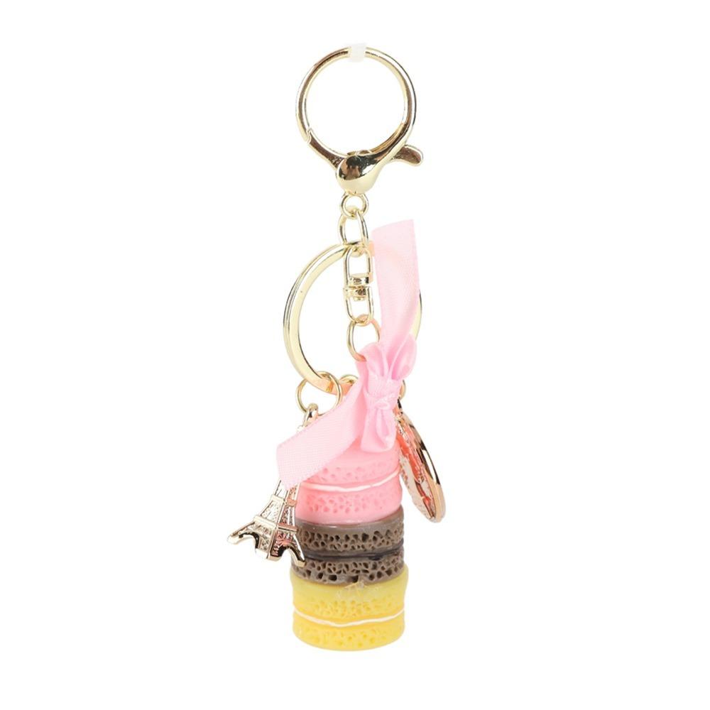 Key Chain) Colorful Macaroon Keychain 4.45 Inch Cute Keyring Pendant Bowknot Coin Macaron Eiffel Tower Keychain Women Accessory