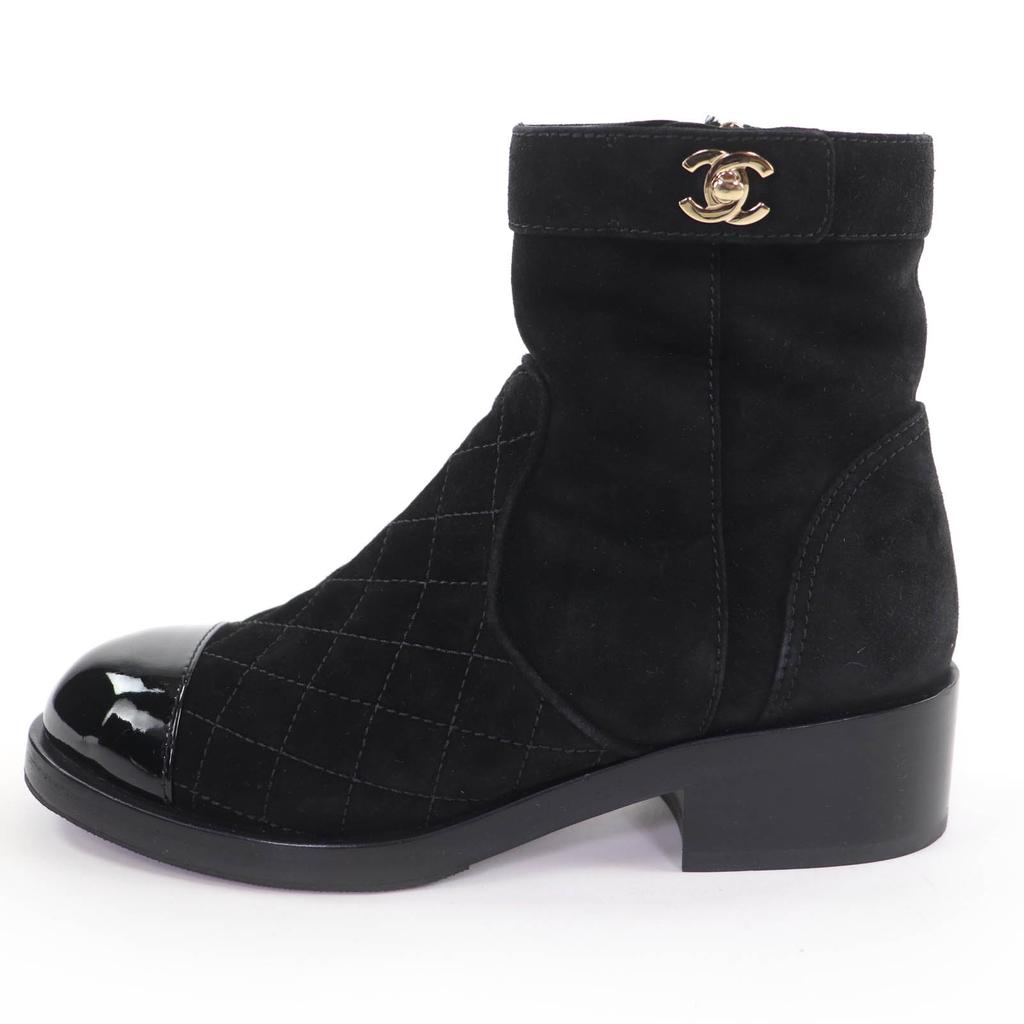 Great CHANEL short boots COCO Mark Turnlock Matelasse Suede Leather 37 G36763 Used