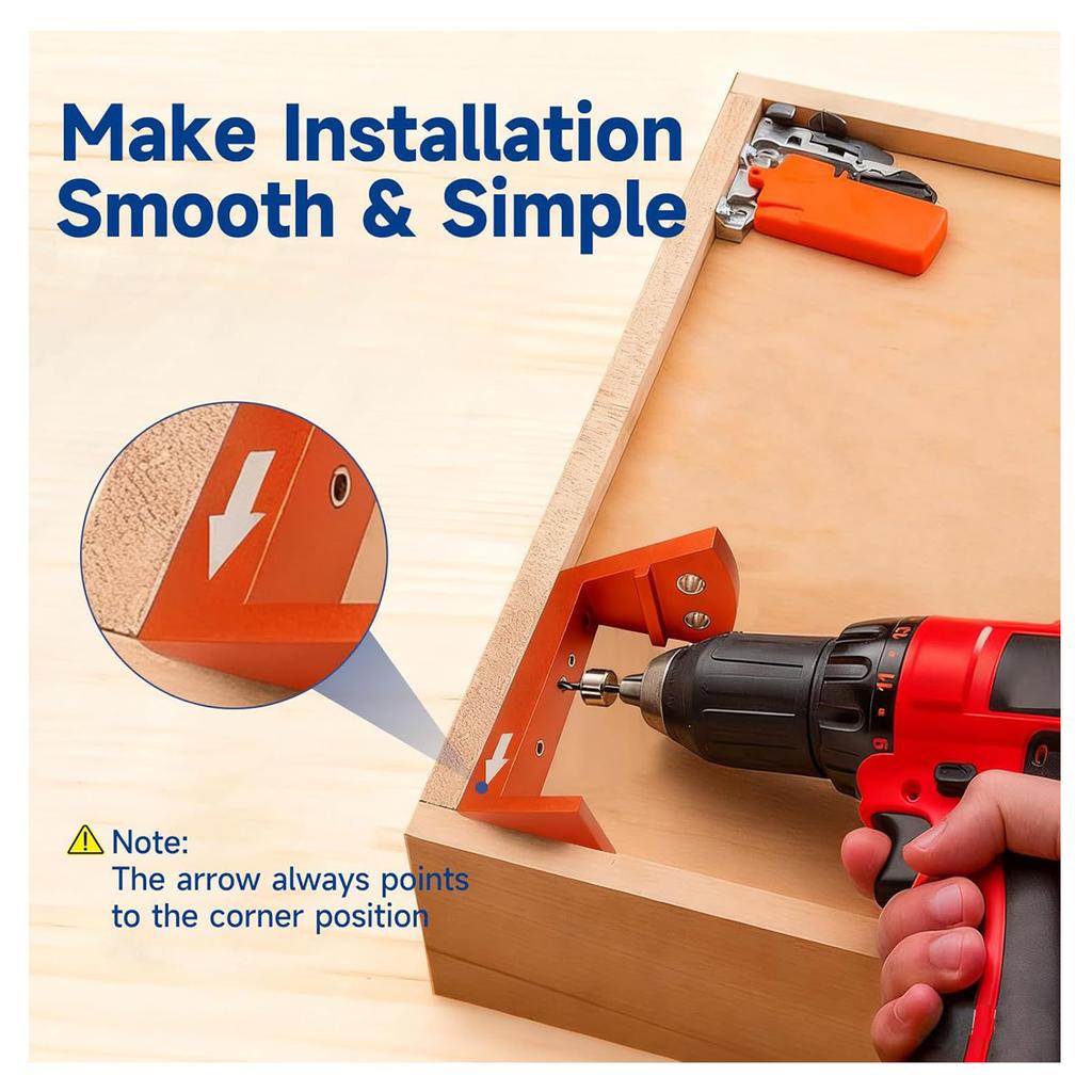 Undermount Drawer Slide Drilling Guide Kit Include Aluminum Alloy Angle Guide 6mm 2.5mm Brad Point Drill Bits Stop