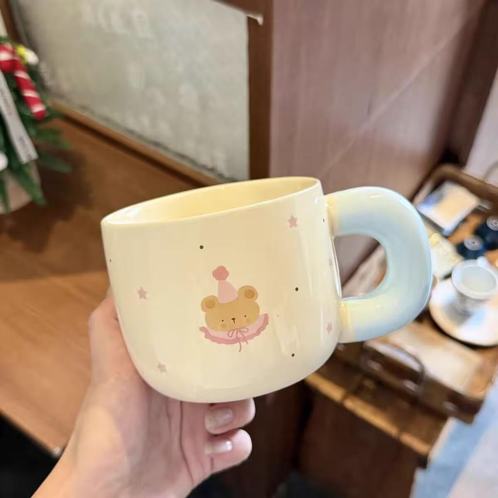 High value mug with lid spoon cute ceramic cup household water cup women's office coffee breakfast cup couple