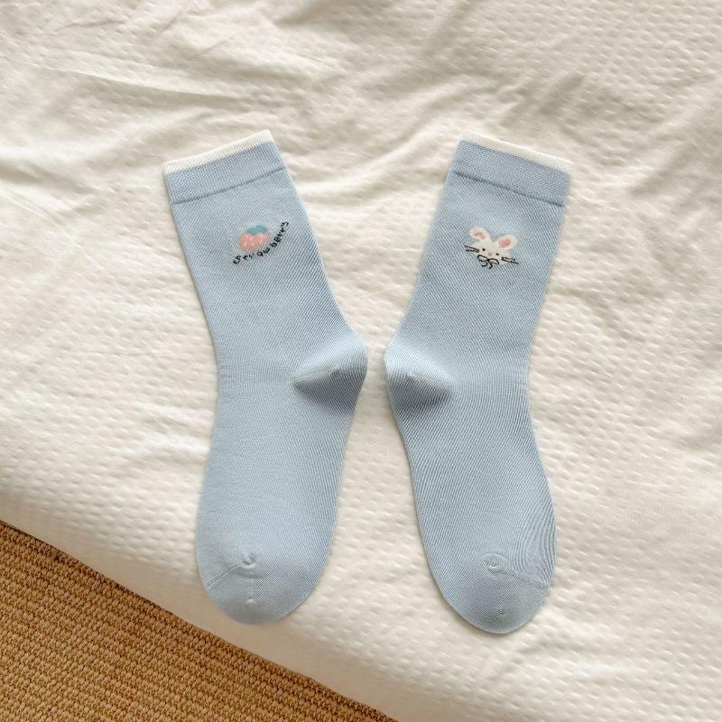 Pure Cotton Women's Autumn and Winter Gentle Color-blocking Cartoon Pile Socks, Cute Style, Versatile AB Style Mid-calf Socks