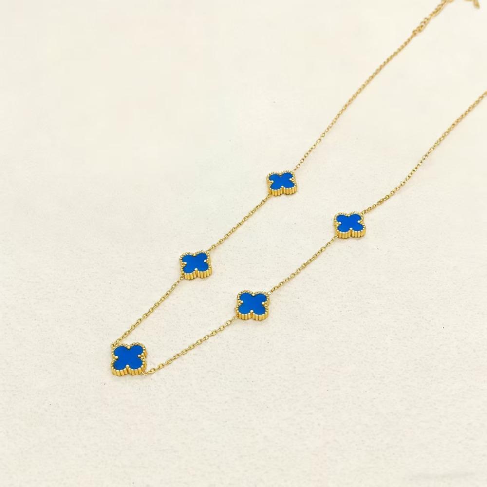 Collana a Quattro Foglioline e Cinque Fiori Double-sided in Acciaio al Titanio - Choker di Lusso Premium da Donna