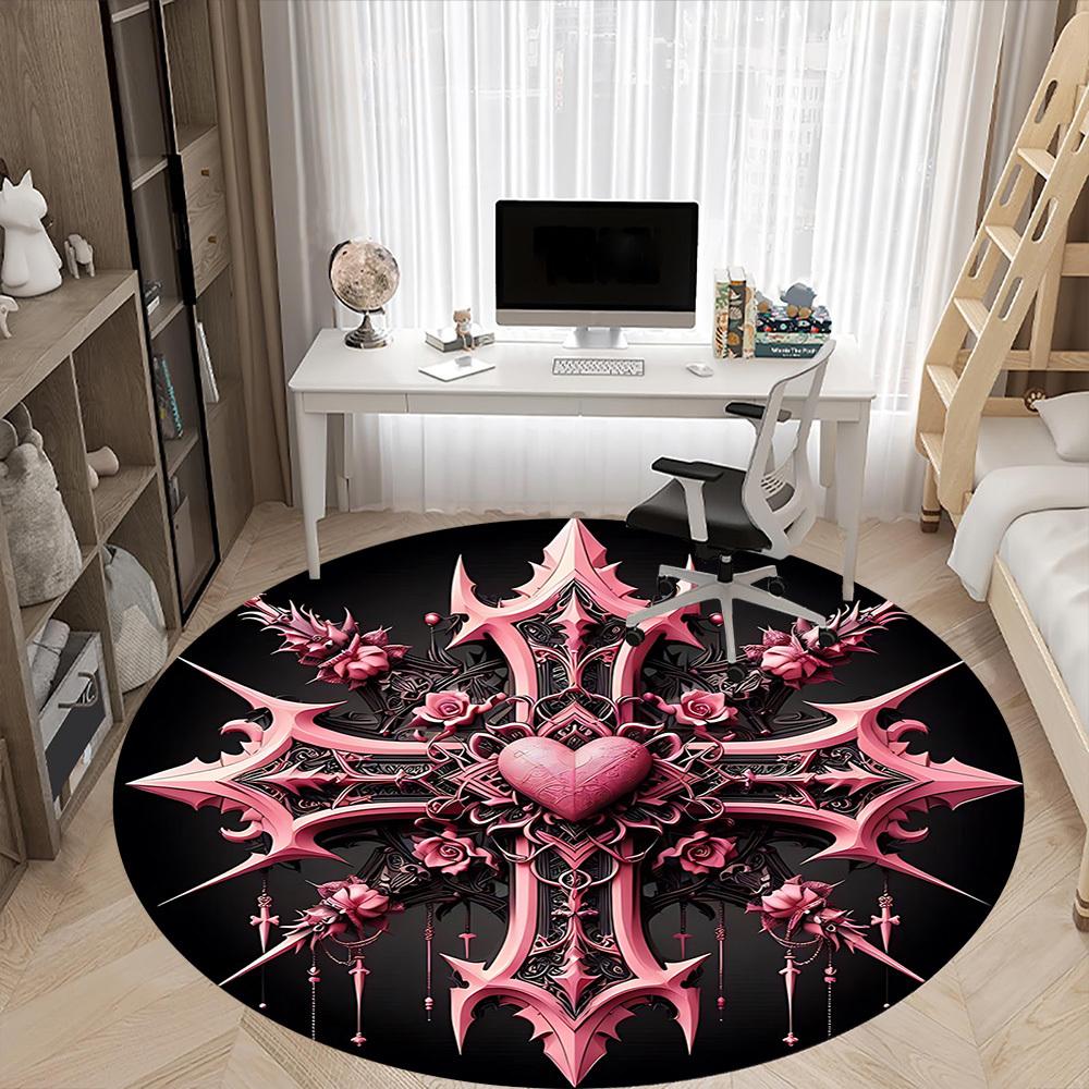 1pc Gothic Heart Cross Chair Carpet for Office Machine Washable Rug for Office, Good Gift for Family or Friends Yy251225251