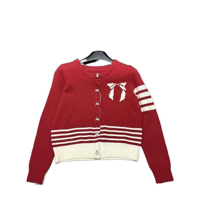 2025 Winter College Style Beaded Bow Knit Cardigan for Women