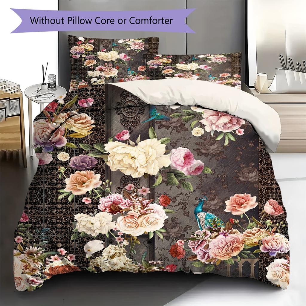 Vintage Floral Bird Pattern Bedding Quilt Set Quilt Cover Pillowcase Home Decoration Gift (1 * duvet cover + 2 * pillowcase, without core)
