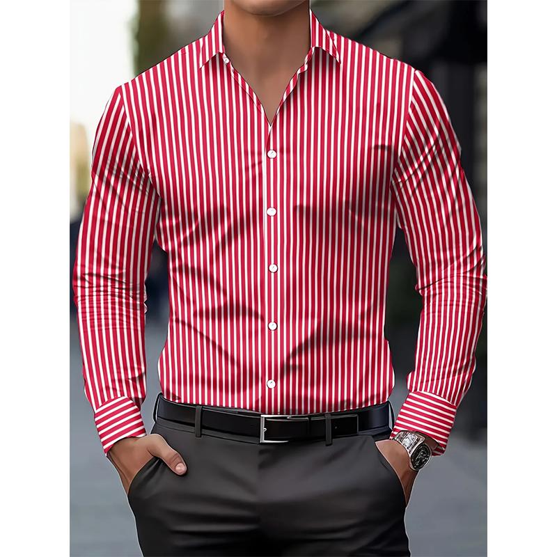 

Fashion Spring and Autumn Men s Business Casual Shirt-Button-Up Long Sleeve Formal and Everyday Office Shirt Horizontal Stripes -Seasonal 3XL