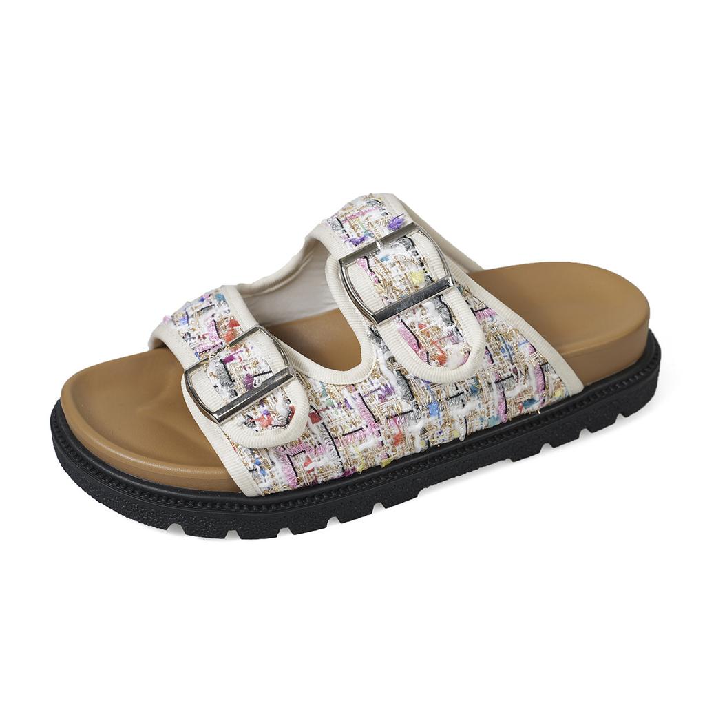 2025 Large Size Women's Versatile Thick Sole Solid Color European and American Casual Cool Slippers