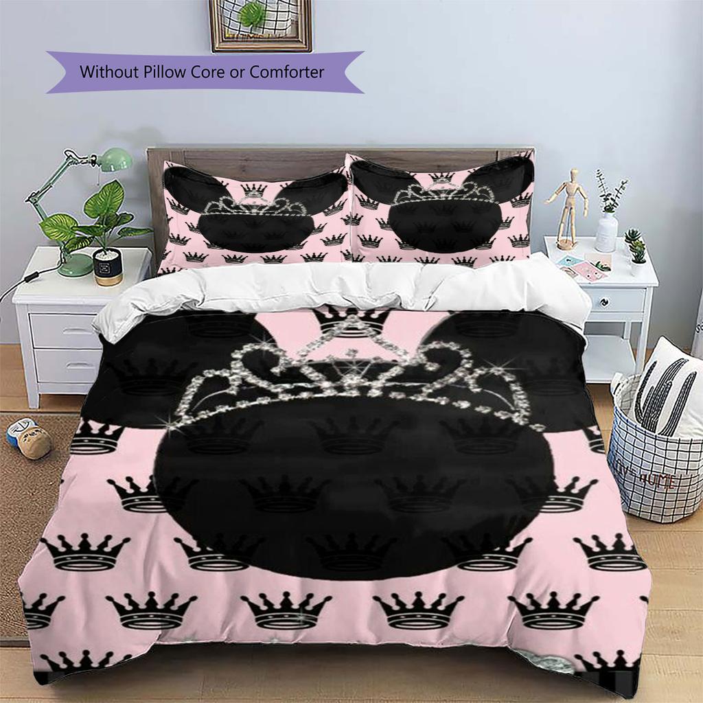 Red Patchwork Mickey & Minnie Couple Print Bedding Set, A Warm and Comfortable Choice for Decorating A Child's Bedroom.