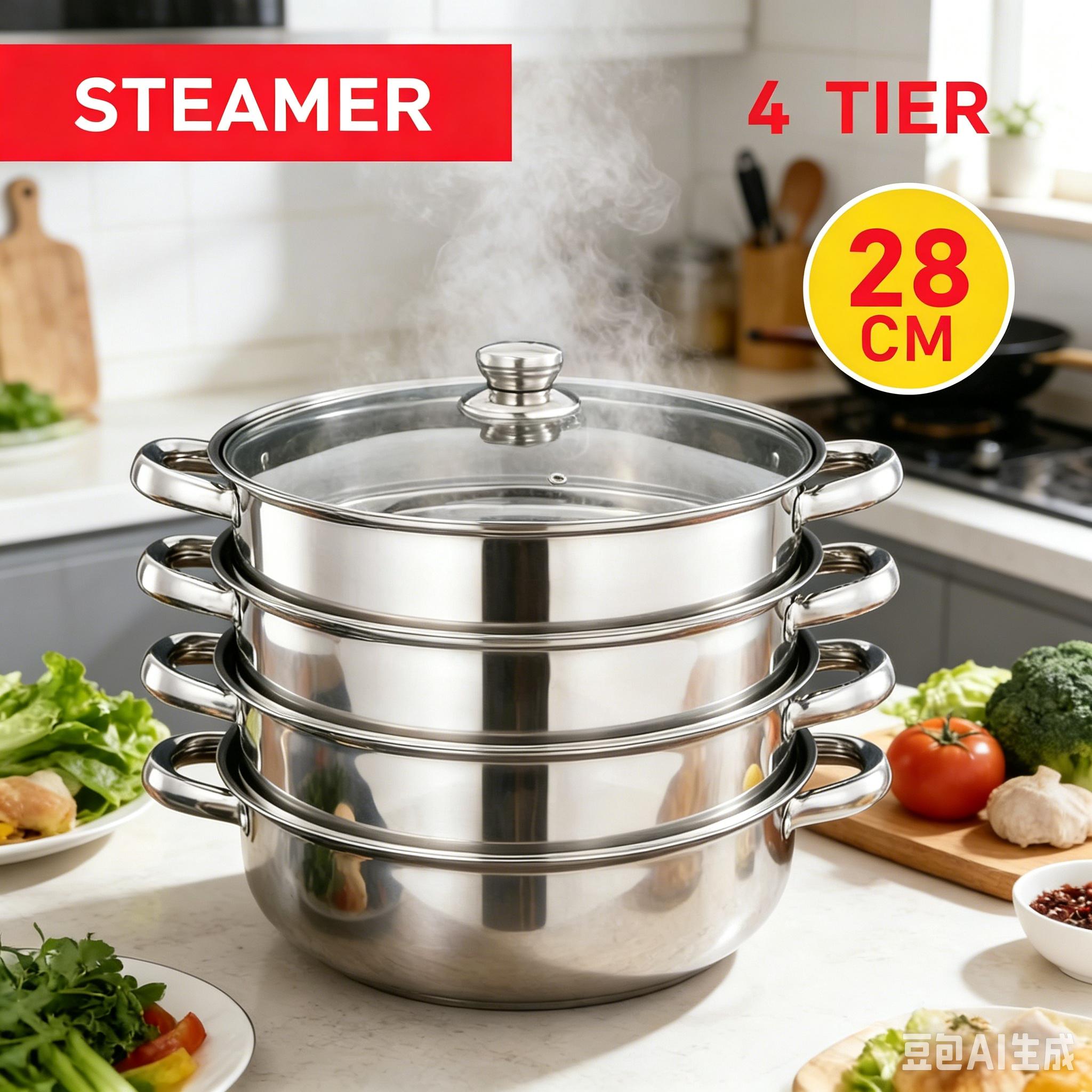Multi-level steamer, stainless steel steamer, 4 tiers, 6 L