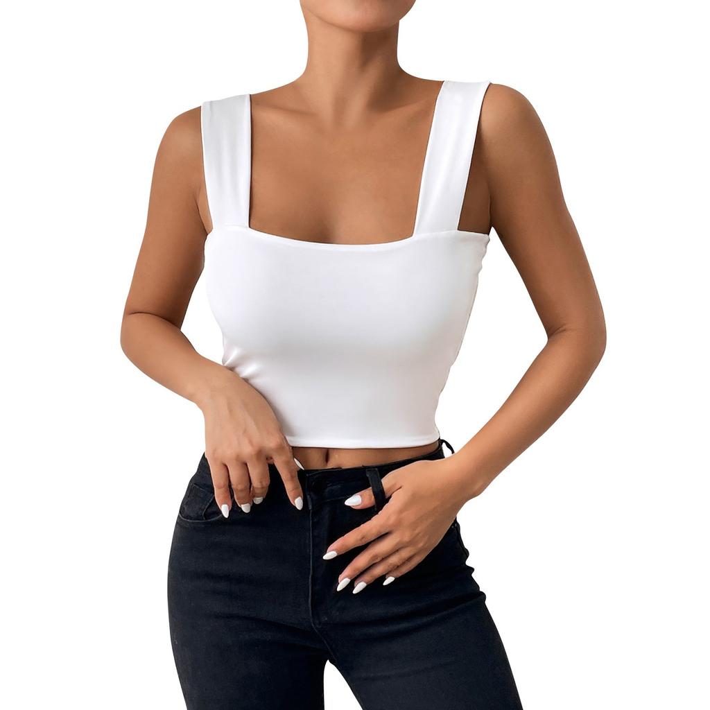 Women's Girl Open Back Short Tank Top Color Contrast Slim Top Casual Undercoat Top