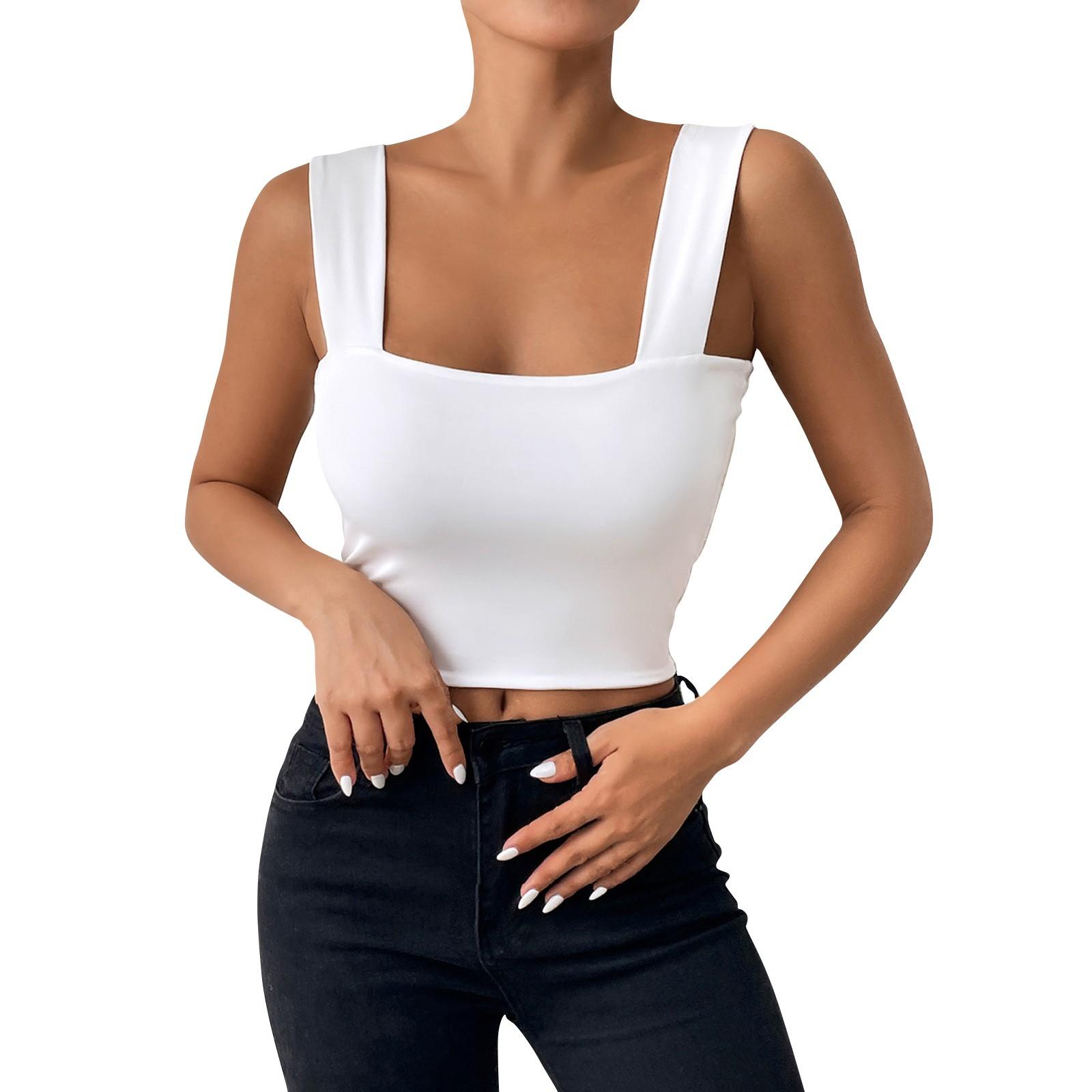 

Women s Girl Open Back Short Tank Top Color Contrast Slim Top Casual Undercoat Top S белый