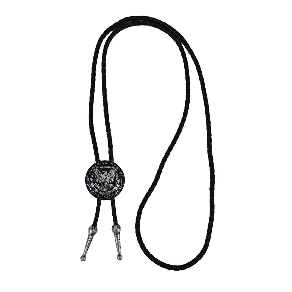 Handcrafts Faux Leather Bolo Tie Necklace Western Cowboy Jewelry Devil Eye Eagle Totem Pendant Necktie for Men and Women