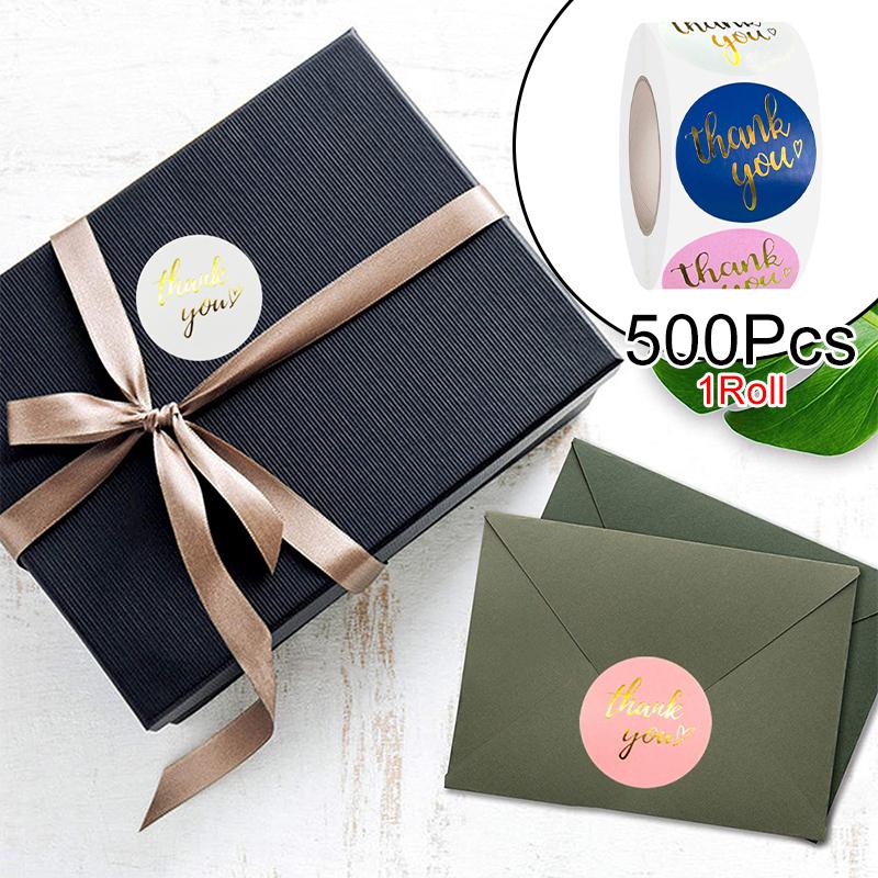 500Pcs/Roll Thank You Sticker Thank You Sealing Tape Self-adhesive Wedding Decor Labels Baking Cake Stickers Circular Gifts Bags
