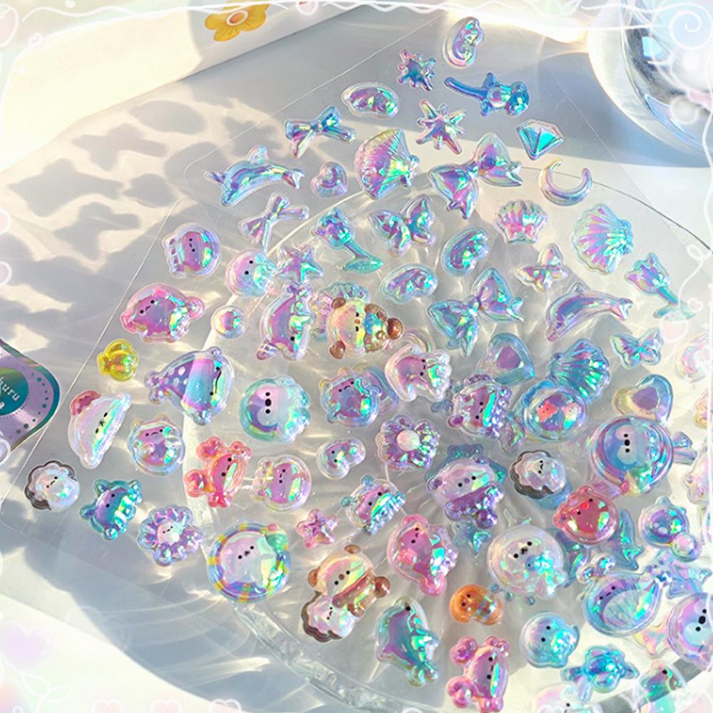 Cartoon Bowknot Animals Rainbow Gradient 3D Relief Stickers Cute Stationery Diy Scrapbooking Journal Sticker Decor Art Supplies