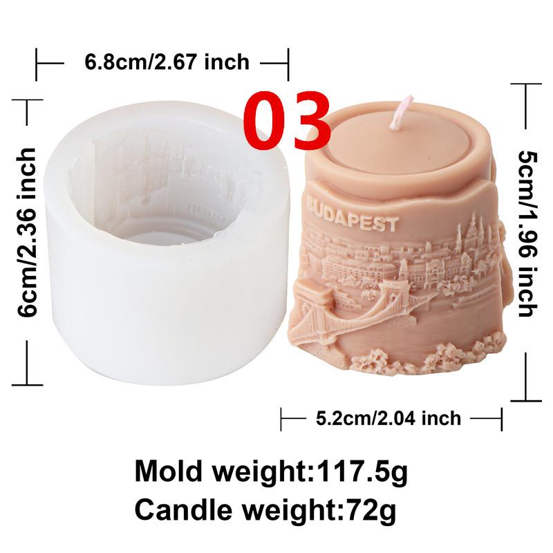 

3D Paris Urban Bulidings Cylinderical Silicone Mold DIY Craft Abstract Castle House Church Plaster Candle Mold Home Decor Gift