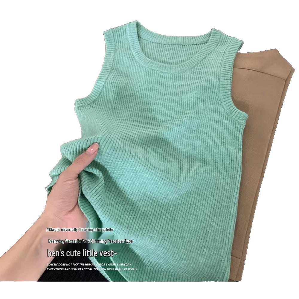 Women's Mint Green Knit Racerback Tank Top - Korean Style, Slim Fit, Summer Outerwear