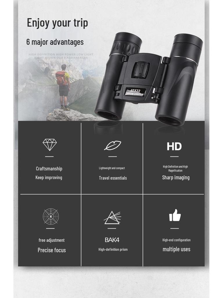 High-Definition 40X22 Portable Outdoor Binoculars with Mobile Phone Adapter