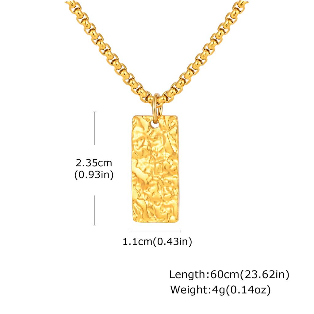 Fashion Pleated Geometric Rectangle Pendant Necklace, Gold Plated Stainless Steel Necklace for Men, Minimalist Punk Jewelry Gift