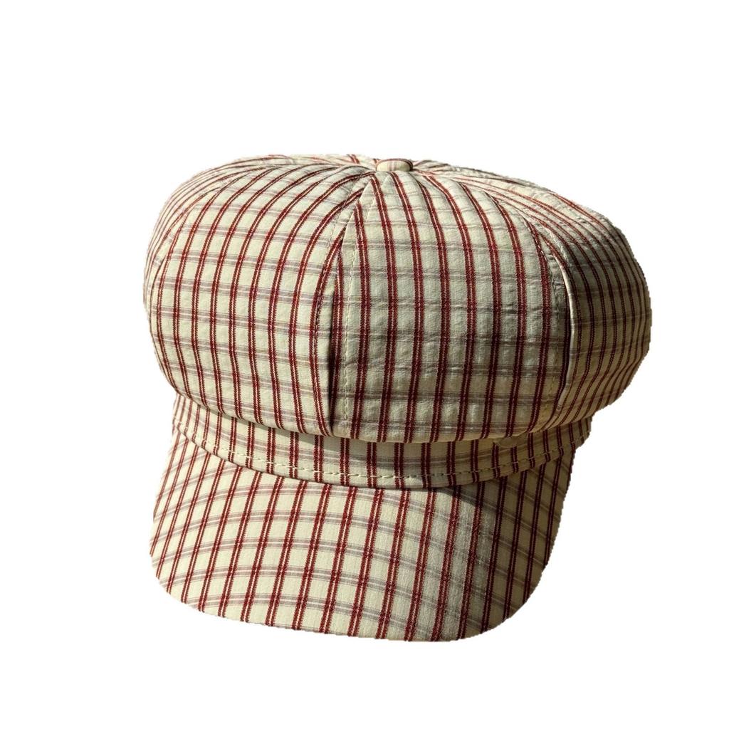 New British retro plaid Hong Kong style octagonal hat children's spring versatile face painter hat fashion cap