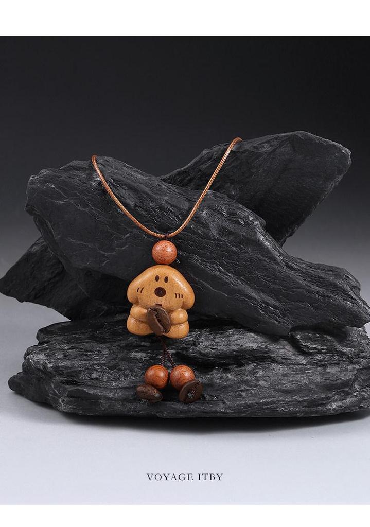 Wooden Coffee Bean Puppy Pendant Necklace - Light Luxury Accessory for Women