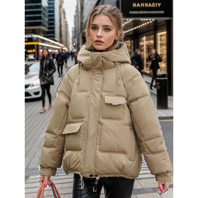 Hooded Down Padded Jacket Women's Short Winter Large Size Thickened Multi-pocket Padded Jacket Trend