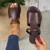 Ausgeschnittene Slide-Sandalen für Damen, trendige flache Slide-Sandalen aus Kunstleder, leichte Slip-On-Outdoor-Schuhe