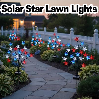 Red White Blue Solar Star Stake Lights Outdoor Waterproof LED Lawn Lamp for Yard Garden Patio Path Home Decorative Lighting