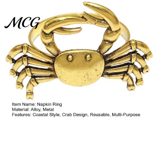 Fade Resistant Napkin Rings Crab Ring, Reusable Metal Holder, Coastal Sea Life Holder for Summer Gatherings Beach House Parties Wedding Decor